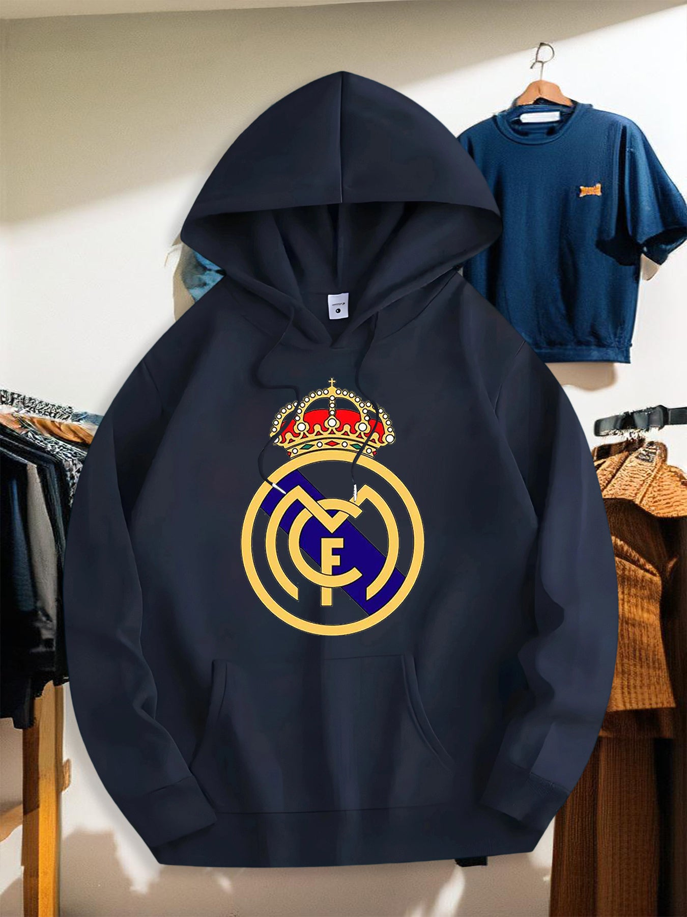 Men's Casual Hooded Sweatshirt with Geometric Print for Fall/Winter