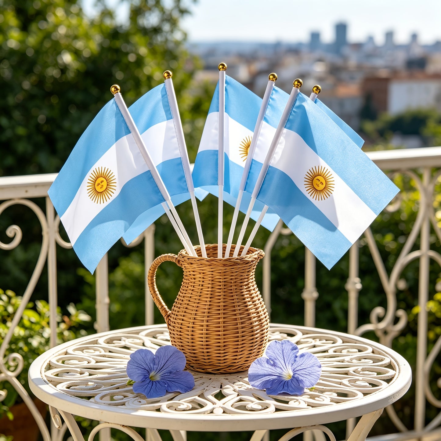 Argentine Handheld Flags Set with 6 Poles for Sports & Celebrations