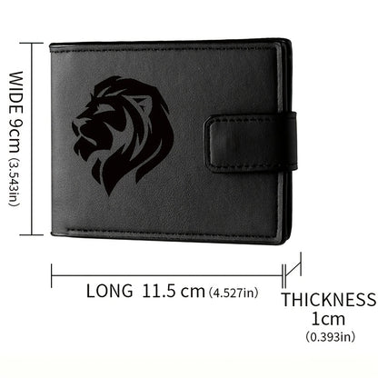 Lion Head Print Minimalist Design Wallet | Men'S Card Holder with Multiple Slots, Coin Purse, Document Organizer, Faux Leather, Casual Style
