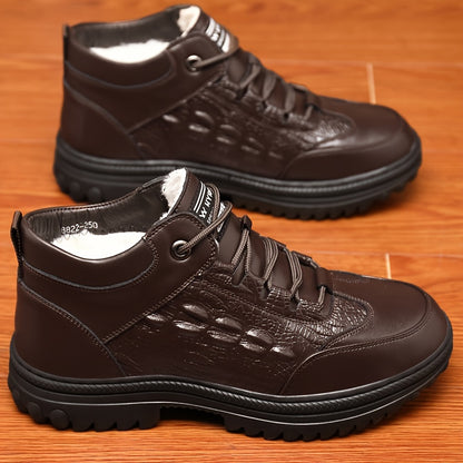 Men's Slip-On Ankle Snow Boots with Plush Lining & Thick Rubber Sole - Thermal Insulated Winter Boots, Microfiber Upper, Cushioned PU Insole, Solid Color Design for Cold Weather, Winter Shoes