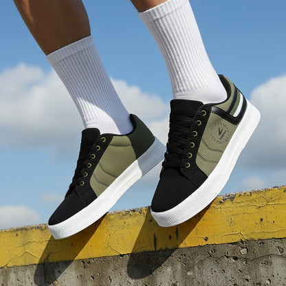 Men's Low-Top Casual Sneakers with Multi-Color Patchwork Design