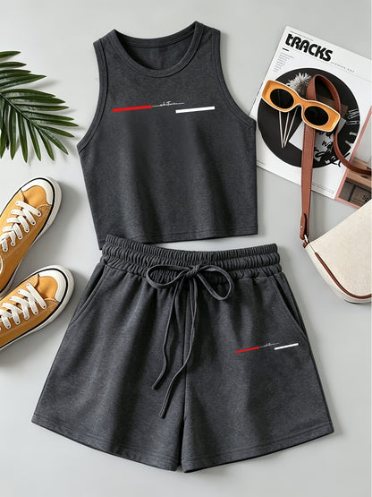 Casual Women's Two-Piece Vest and Shorts Set with Print