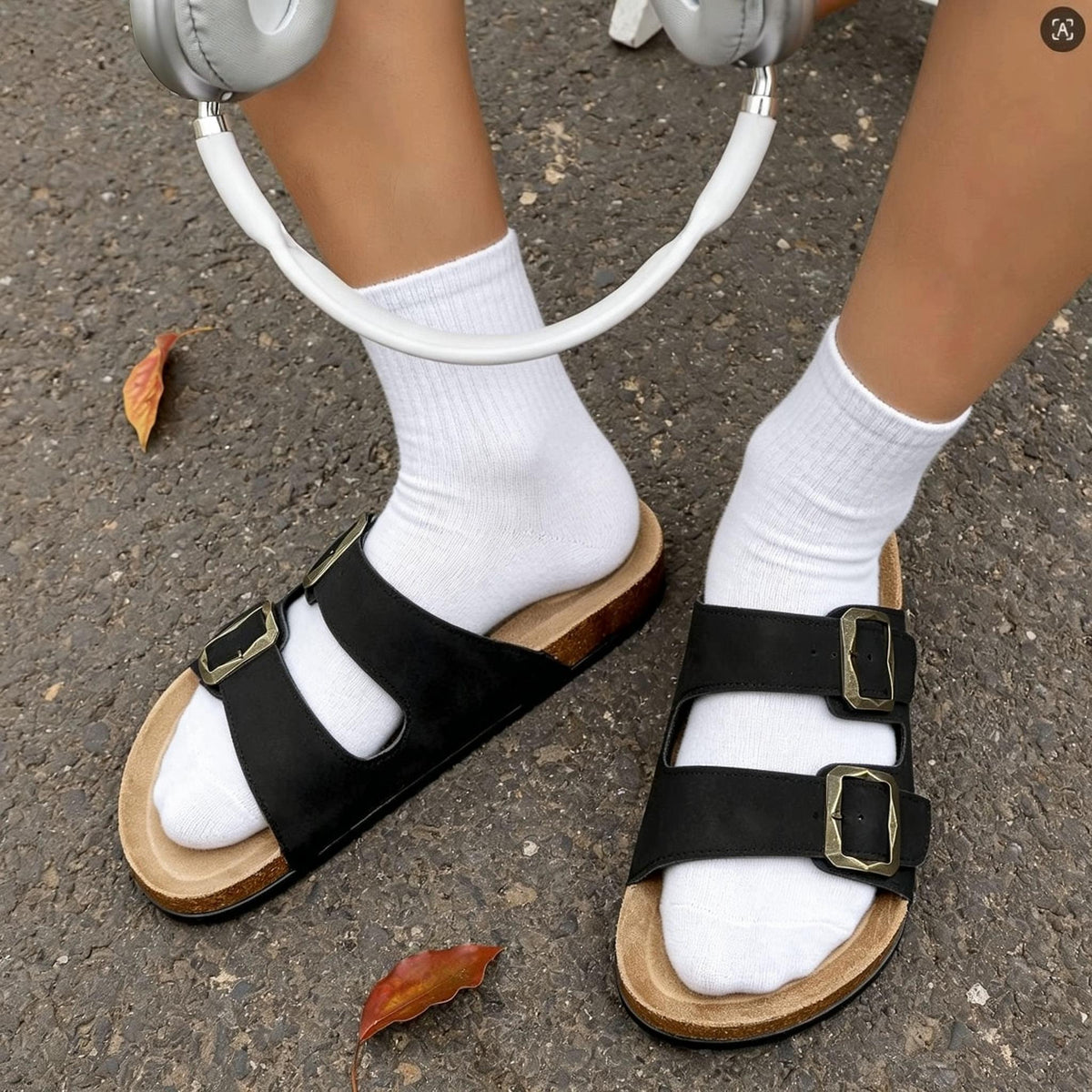 Men's Casual Cork Slip-On Sandals with Adjustable Buckles