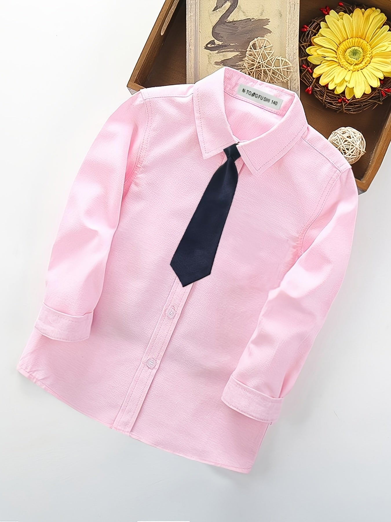 Boys' Long-Sleeve White Cotton Blend School Shirt - Preppy Style