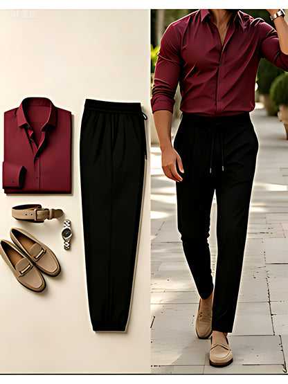 Men's Slim Fit 2-Piece Suit Set Long Sleeve Shirt & Tapered Pants