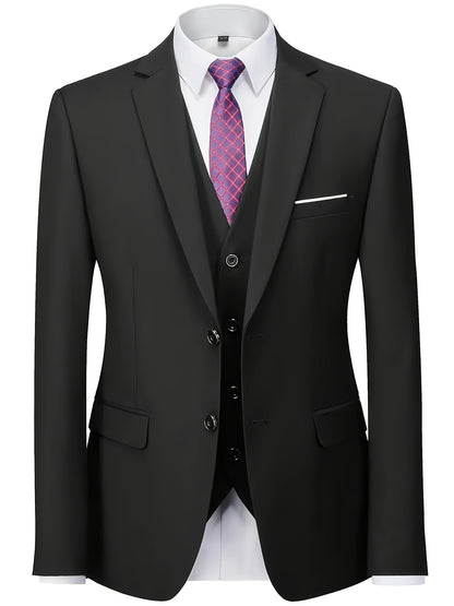 Men's 3-Piece Suit with Jacket, Vest & Pants - Stylish Formal Wear