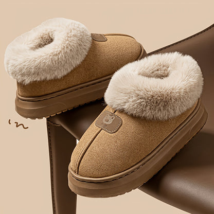 Unisex Winter Plush-Lined Slip-On Slippers with Thick Sole