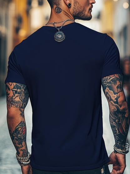 Men'S Brown T-Shirt with ECG Heartbeat Graphic - Casual Streetwear, Short Sleeve, Round Neck, Stretch Fabric, All-Season Comfort, Casual Streetwear Tee   Round Neck Tshirt   Comfortable Fit