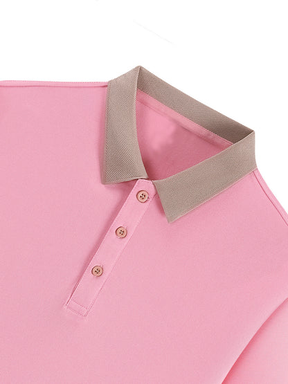 Men's Shirt - Light Pink and Beige Collar Golf and Tennis Shirt, Front Button Grid, Used for Formal Leisure Activities - L112-26, Sportswear, Button Grid, High Quality Fabric, Fashionable Top, Sports Enthusiasts, Perfect Gift - ayq
