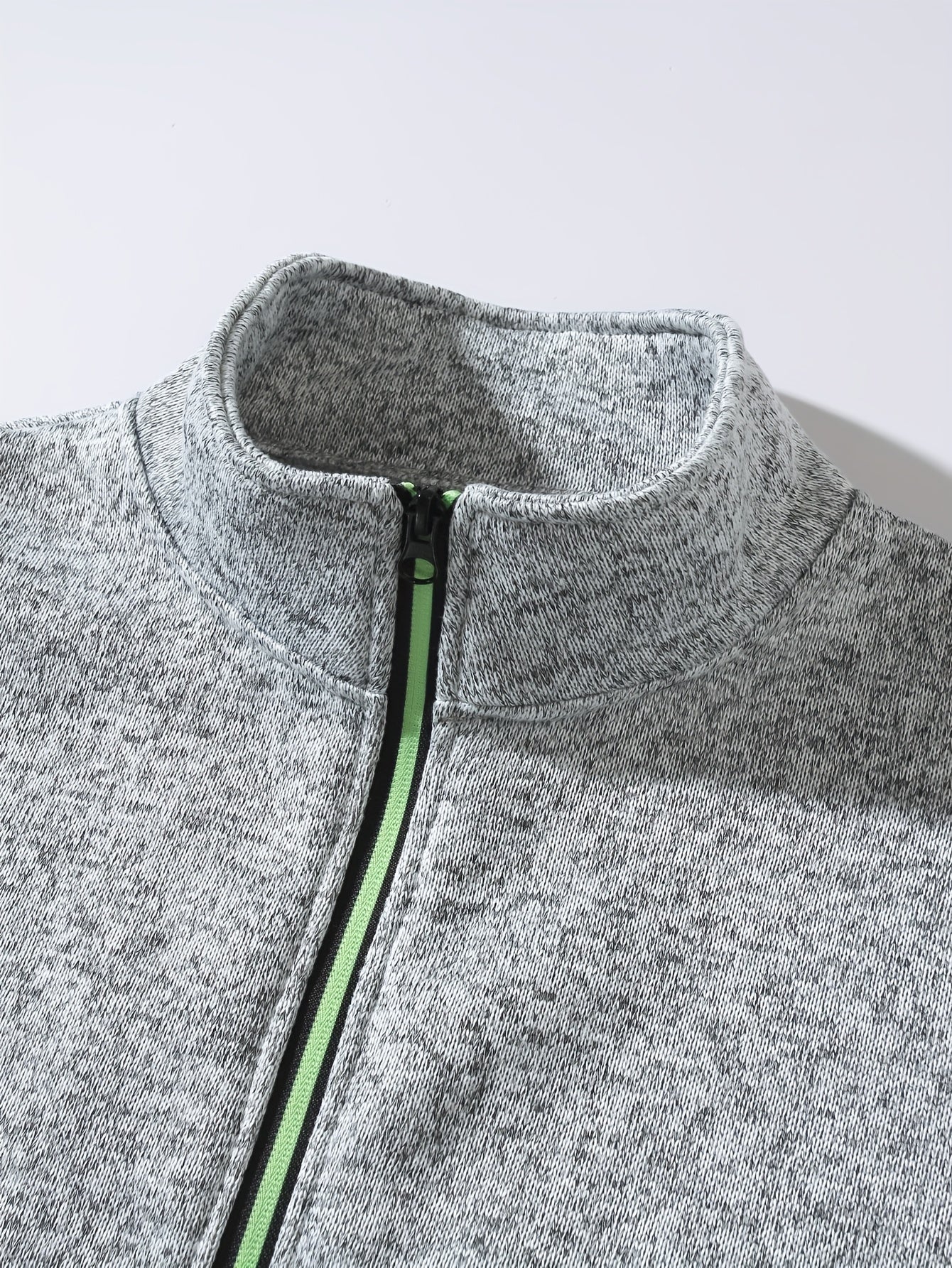 Men's Sporty Full-Zip Stand Collar Sweatshirt - Long Sleeve Casual Pullover with Neon Green Accents, Solid Color Non-Stretch Fabric, Regular Fit for Fall Winter