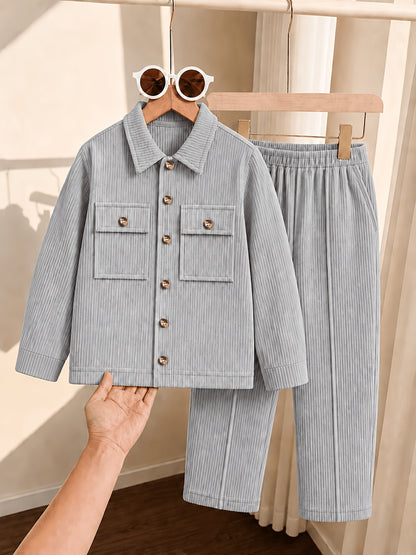 Boys' Casual Corduroy 2-Piece Jacket and Pants Set for Fall