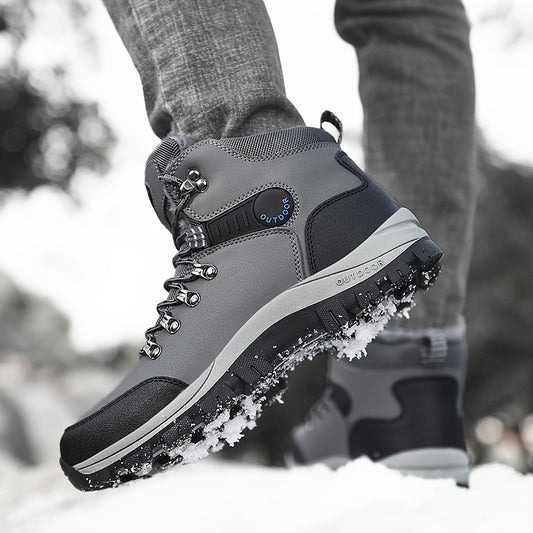 Men'S Winter Snow Warm Hiking Boots, Plush Ankle Boots, Lace-Up Outdoor Trend Style, Suitable for Hiking on Snowy Ground