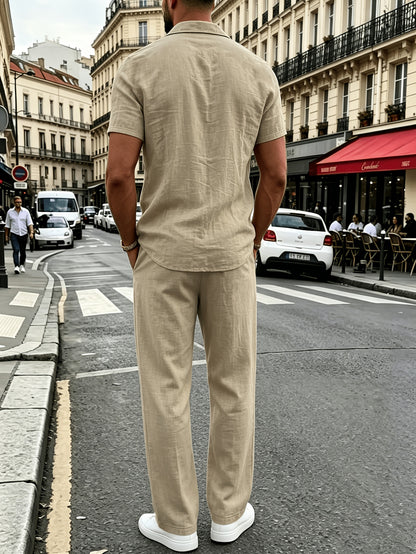 Men's Casual Linen Shirt and Pants Set for Summer Comfort