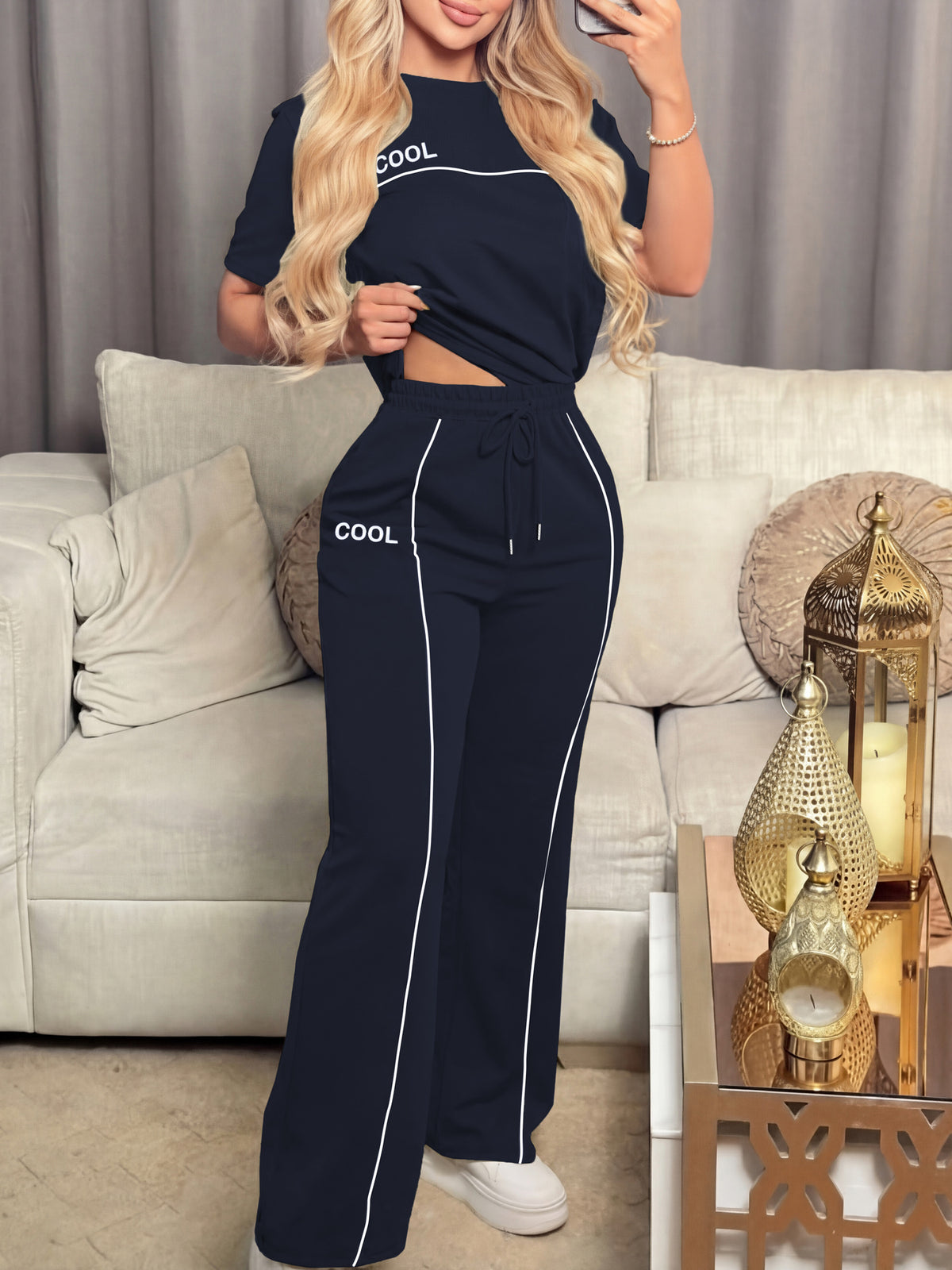Women's Casual Letter Print Short Sleeve Top & Pants Set