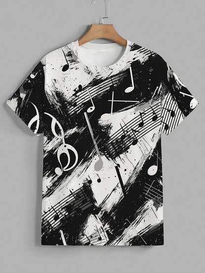 OBM Men's Casual Short Sleeve T-Shirt - Music Note  Splatter Print Design, 100% Polyester, Breathable Summer Tee, Regular Fit, Machine Washable, Musicthemed Apparel, Smooth Texture Fabric