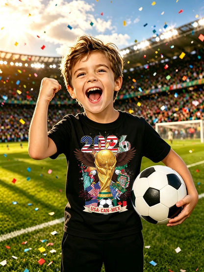 Kids 2026 World Cup Eagle Print Cotton T-Shirt, Breathable Casual