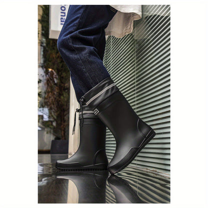 Men's All-Season PU High-Top Slip-On Motorcycle Boots