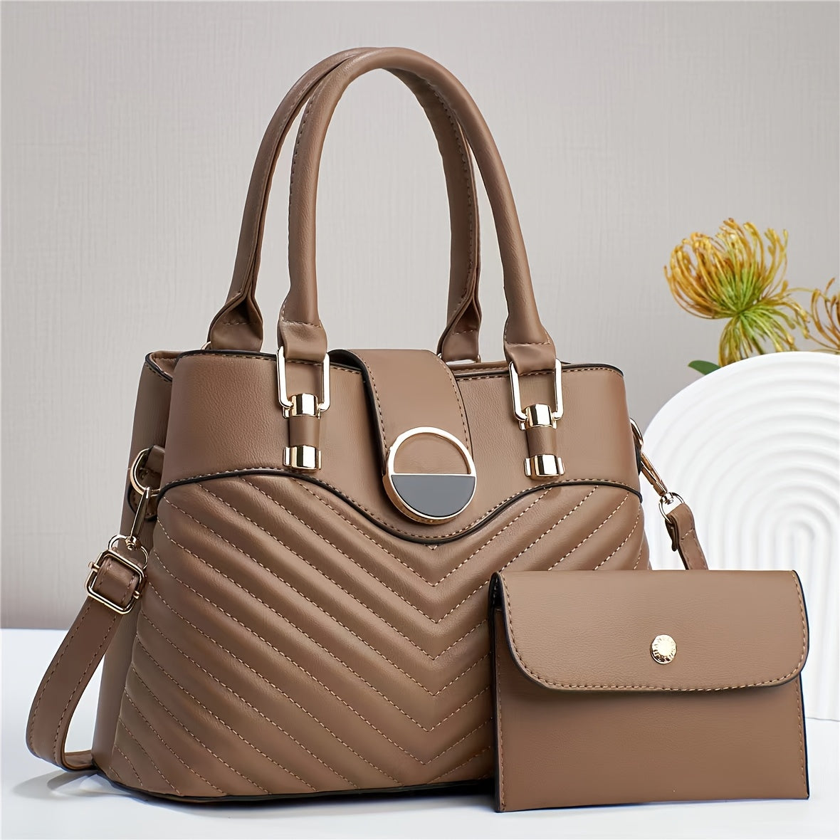 Elegant Women's Faux Leather Handbag with Convertible Crossbody