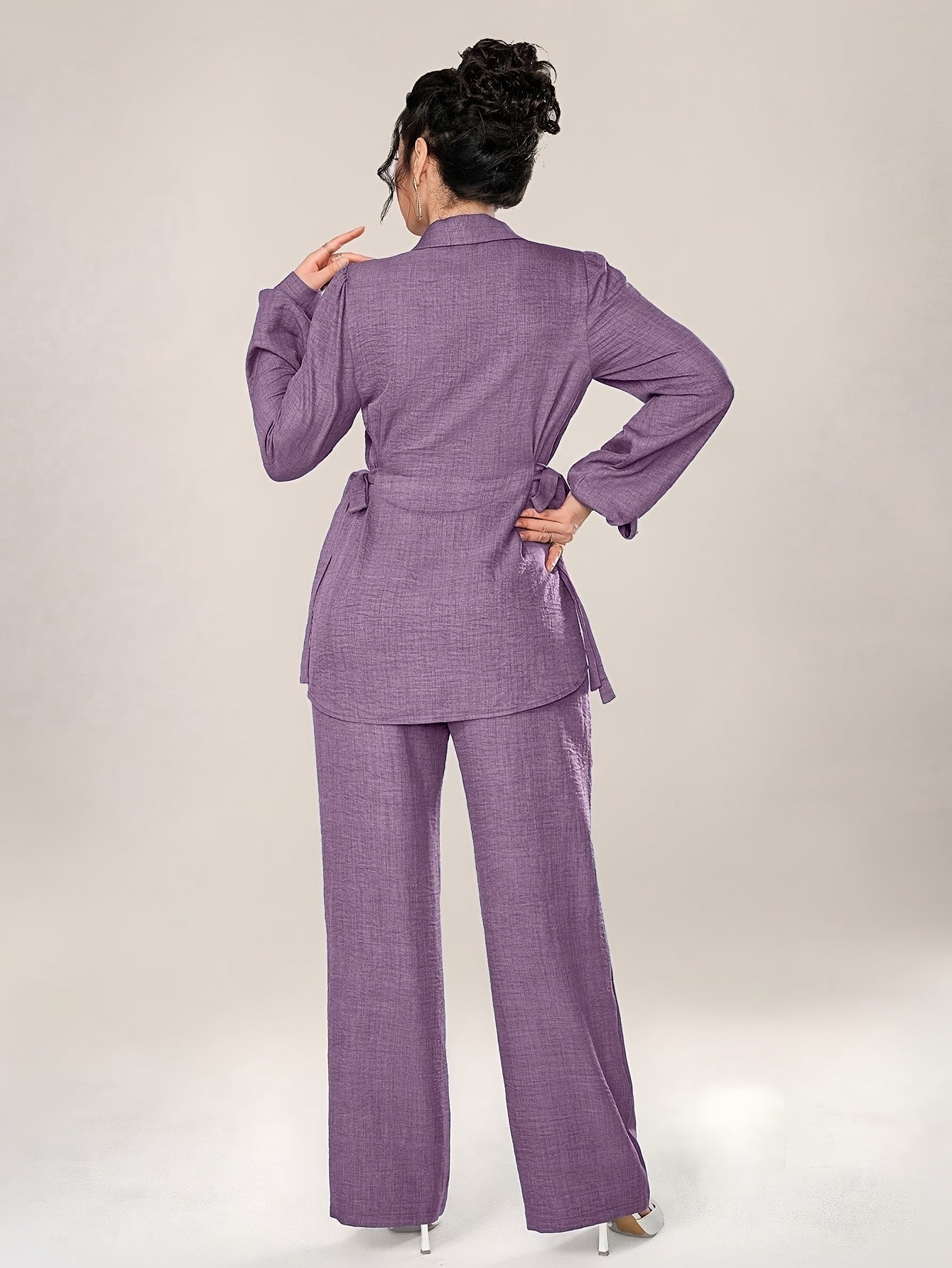 Two-Piece Abaya Set with Wide-Leg Pants, Long Sleeve Design with Back Tie, Suitable for Office and Daily Wear, Soft and Stretchable Fabric, Elegant Middle Eastern Style, Comfortable, Machine Washable, Practical and Stylish