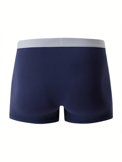 Men's Solid Color Letter Print Boxer Briefs with Stretch Waistband