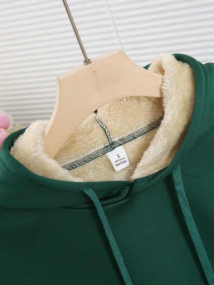 Women'S Plush Fleece-Lined Hooded Sweatshirt with Bear Print & Zipper Closure - Cozy Winter Warmth, / Color Block Design, Soft Fleece Fabric, Casual Pullover for Fall & Winter, Autumn Winter Apparel | Hooded Sweatshirt | Zipp