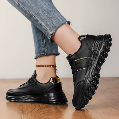 DJSUNNYMIX Women's Casual Running Shoes with Golden Glitter Accents - Lightweight EVA Sole, Breathable Fabric Lining, Low-Top Lace-Up Design for All-Season Comfort  Style, Sporty Footwear   Flexible Footwear
