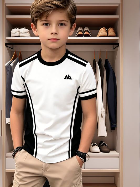 Boys' Black & White Color Block Sports T-Shirt Summer Casual