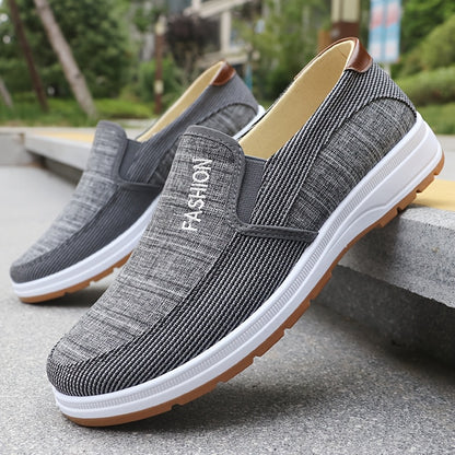 Men'S Casual Slip-On Loafers - Lightweight Breathable Fabric Upper, White Rubber Sole, Brown Accents, Comfortable for Outdoor Walking  Casual Attire, Summer Footwear, Stylish Slipons, Durable Traction Footwear