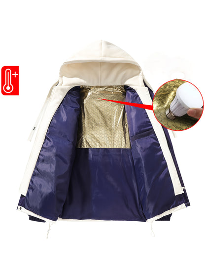 Women'S Light Blue Hooded Puffer Jacket - Cozy Fleece-Lined Winter Coat with Drawstring Hood, Casual Style for Cold Weather, Winter Coat