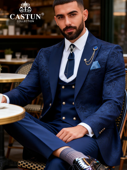 Men's 3-Piece Floral Skinny Fit Suit with Peak Lapels