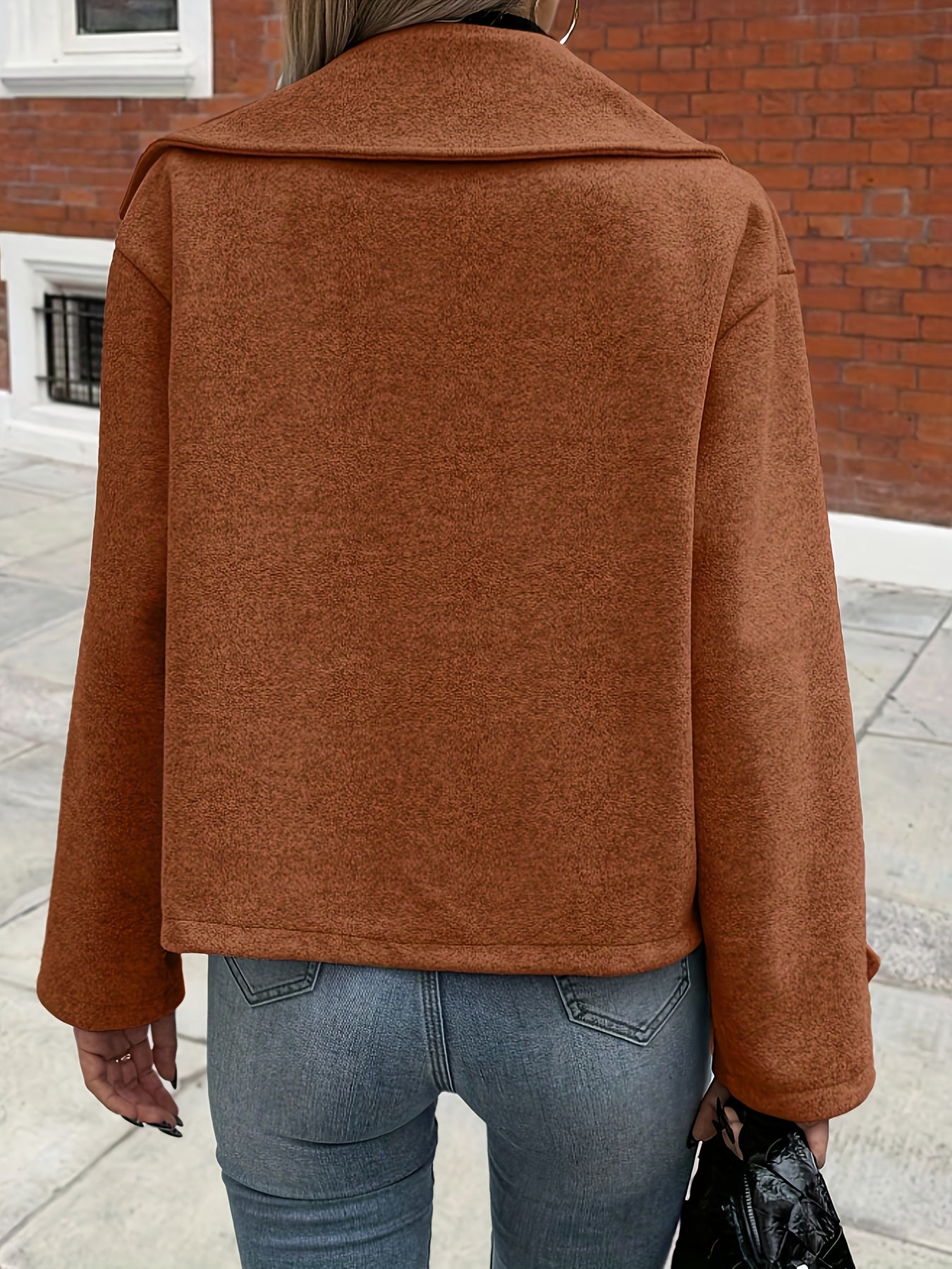 Women's Solid Color Large Lapel Coat, Suitable for Casual Attire. Autumn and Winter Long Sleeve Loose Jacket