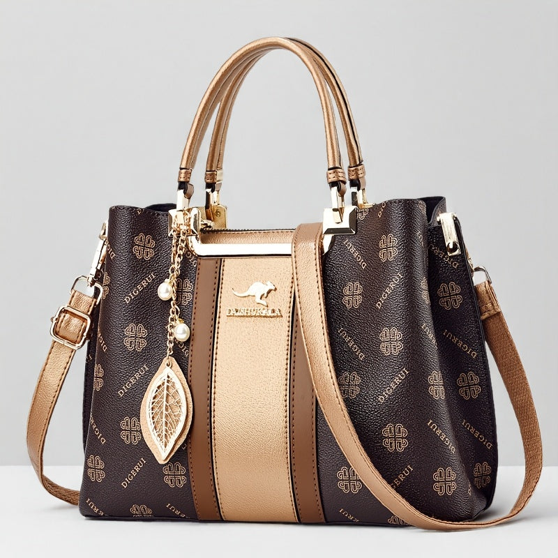 Women's Top Grain Leather Stripe Animal Print Tote Bag