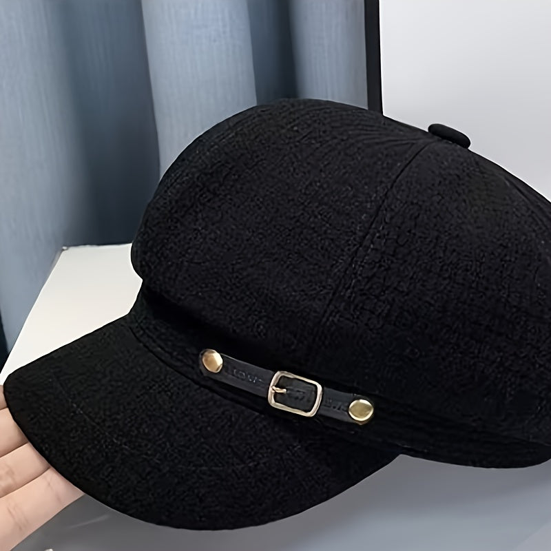 Vintage Plaid Octagonal Breton Cap for Women, Spring & Autumn