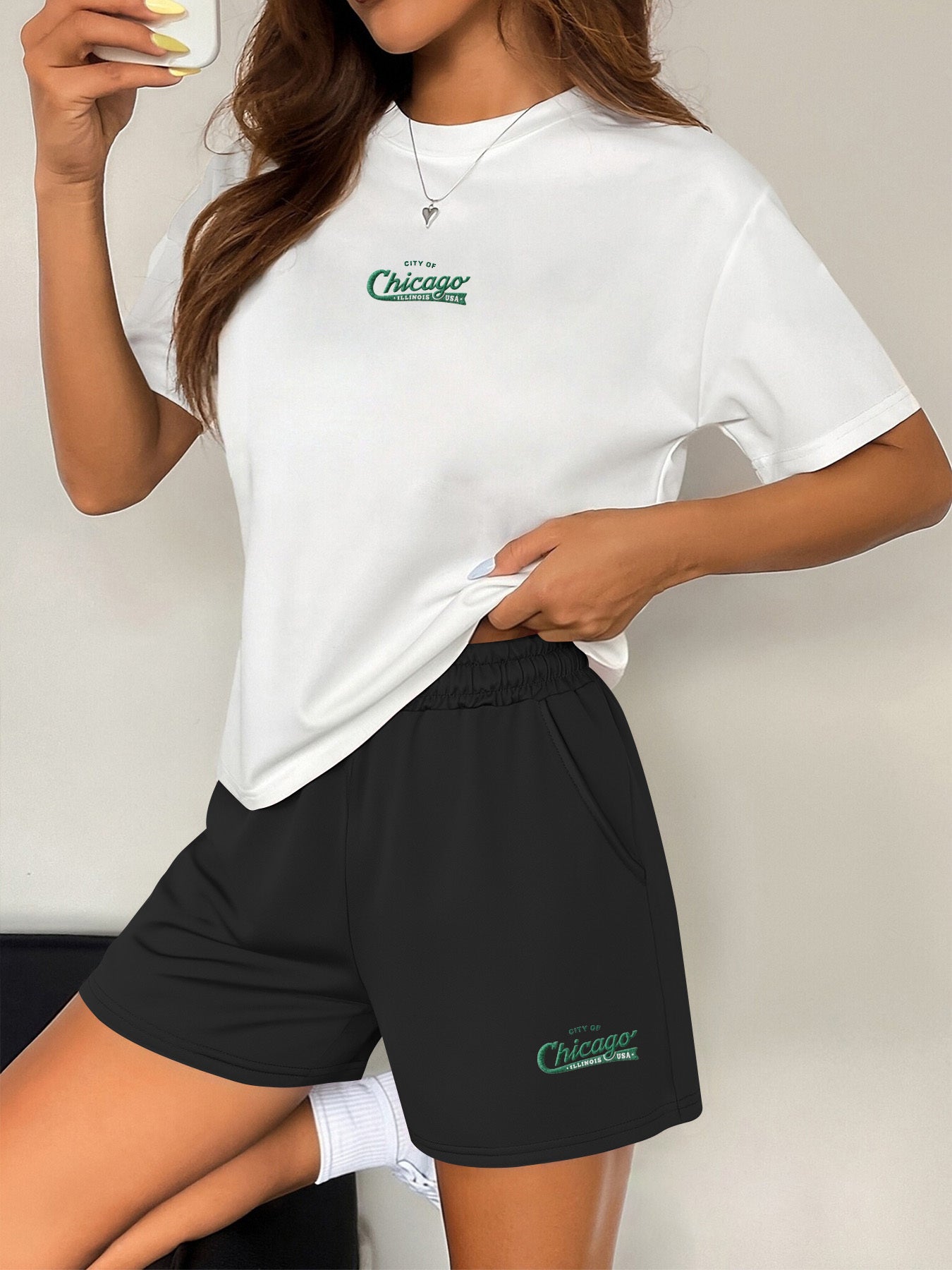 Summer Women’s Two-Piece Set with Cartoon Print & Crew Neck