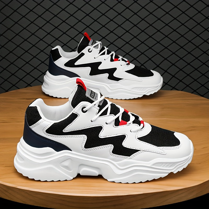 Men'S Casual Sports Shoes, Solid Color, Round Toe, Lace-Up, Faux Upper, Mesh Inner, EVA Sole, Cloth Insole, All-Season Comfort Sneakers