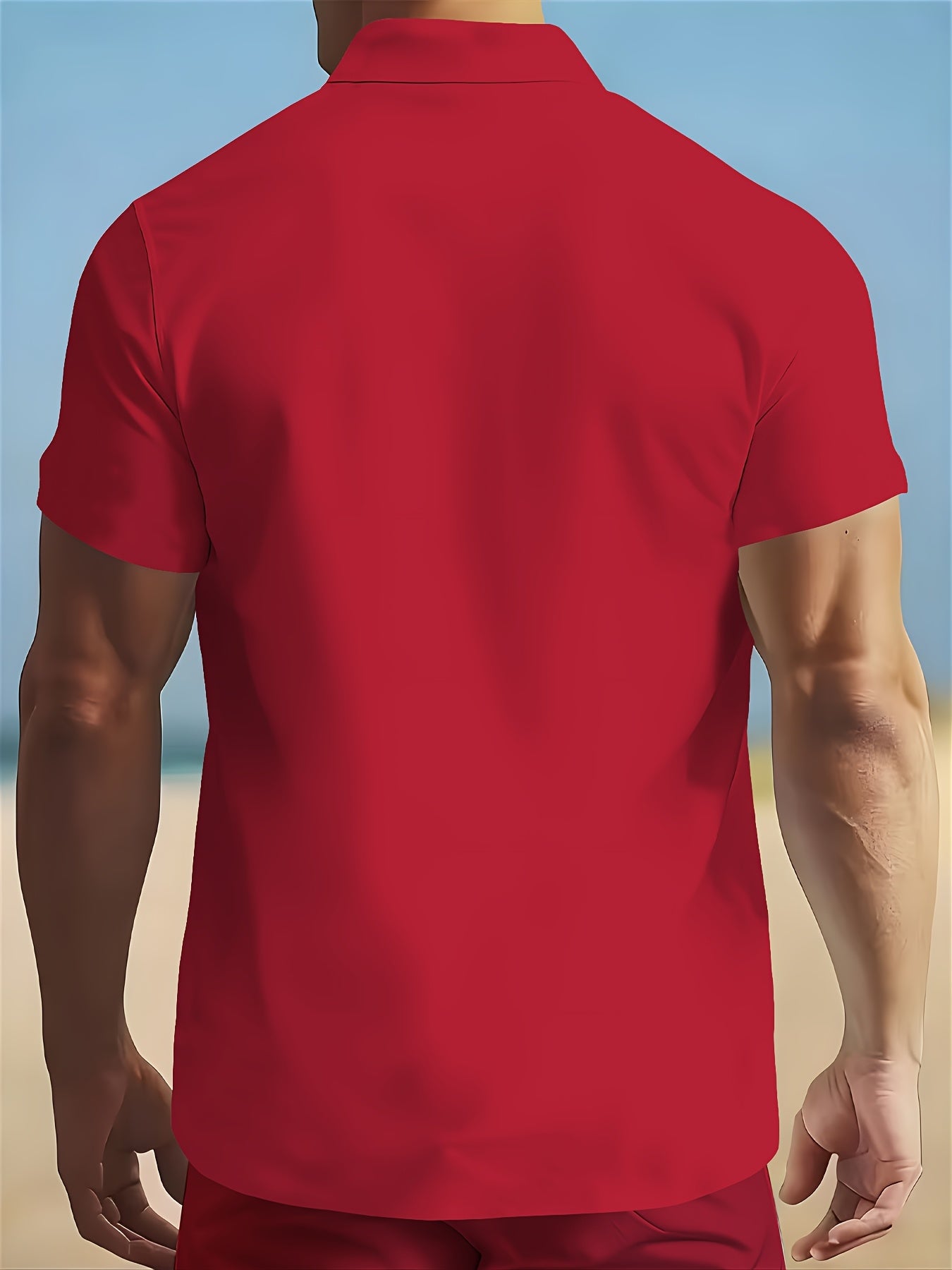 Men's Summer Short-Sleeve Shirt and Shorts Set - Casual Polyester