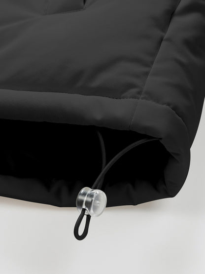 Men'S 2025 New Casual Jacket - Black, Stand Collar, Zip-Up, Long Sleeve, Polyester Filled, Winter Coat with Adjustable Drawstring Hood