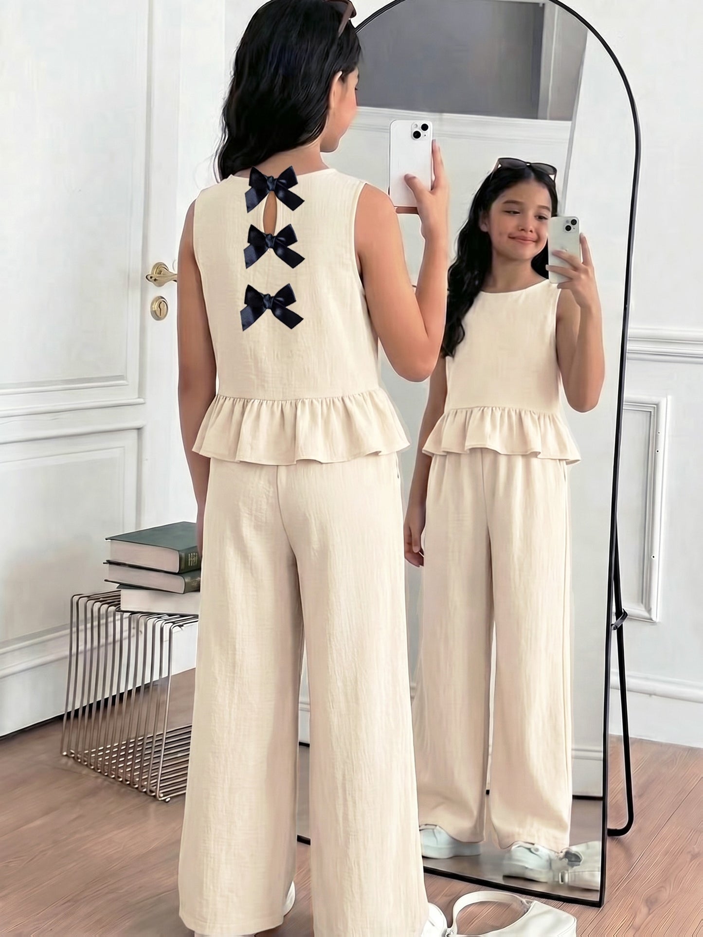 Girls' Cotton Sleeveless Top & Long Pants Set for Teens