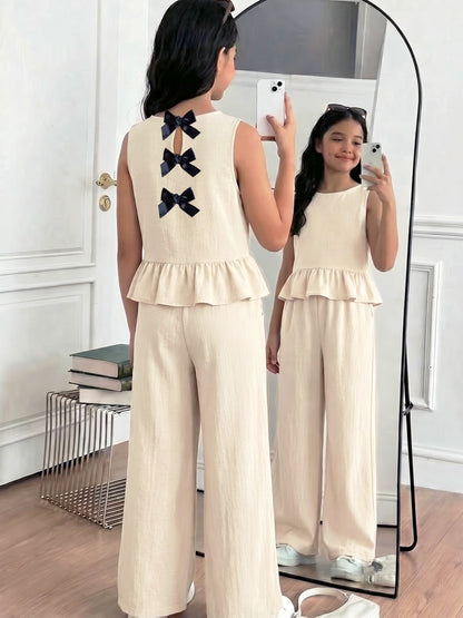 Girls' Cotton Sleeveless Top & Long Pants Set for Teens