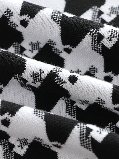 Temujin OBM Men's Fashion New Houndstooth Jacquard Knit Long Sleeve Pullover Sweater