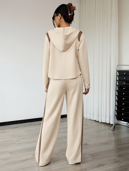 Women’s Casual Two-Piece Color Block Hoodie and Pants Set - ayq