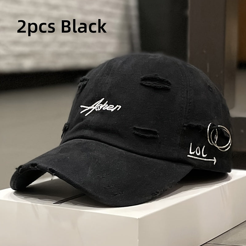 1/2pcs Vintage Ripped Baseball Cap Washed Distressed Dad Hats Letter Embroidery Hip Hop Sun Hats for Women & Men