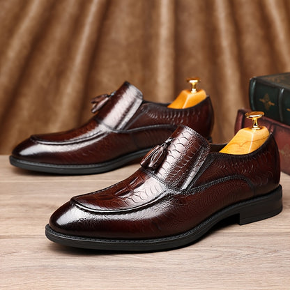 Men's Business Slip-On Cowhide Leather Dress Shoes, All-Season