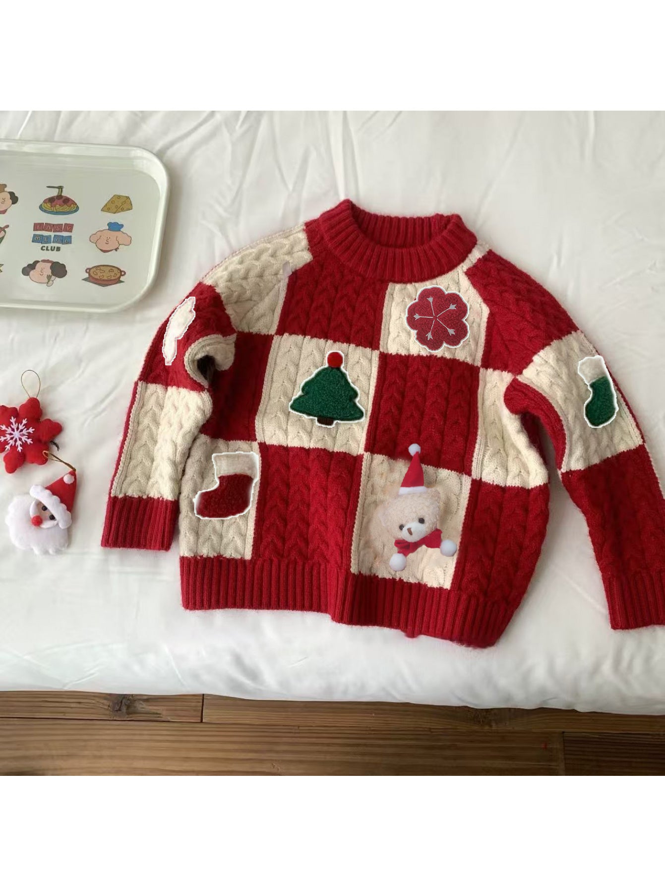' Red & White Cable- Sweater Jacket - Cute Scottish-Inspired Boys & Girls Winter Coat, Machine Washable Round Neck Cardigan for Christmas, New Year & Casual Attire ( to)