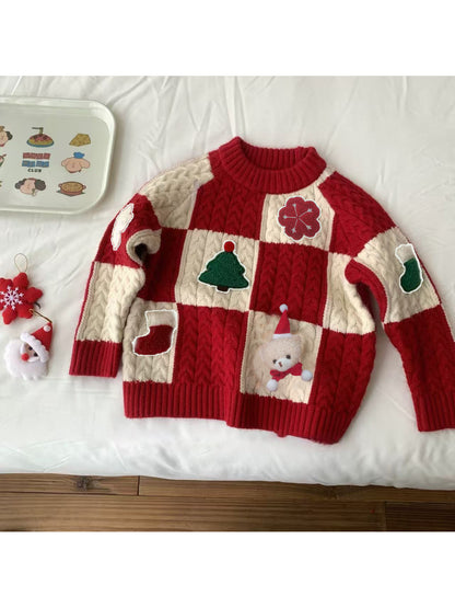 ' Red & White Cable- Sweater Jacket - Cute Scottish-Inspired Boys & Girls Winter Coat, Machine Washable Round Neck Cardigan for Christmas, New Year & Casual Attire ( to)