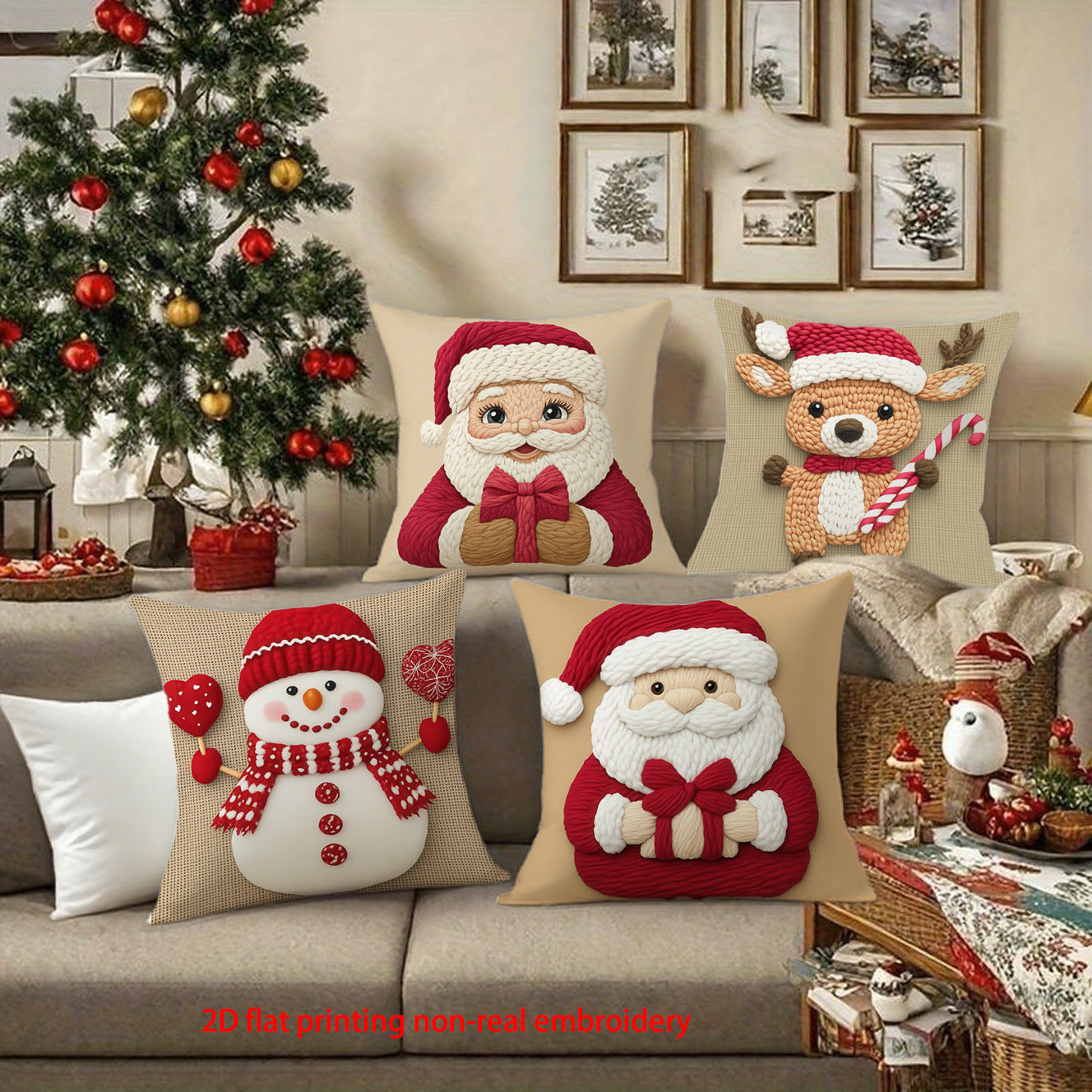 4pcs- Digital Print Single-Sided Polyester Pillowcase with Festive Designs (Pillow core not included) Holiday Decoration Home Decor Sofa Pillow Cover, Modern Sofa Square Decorative Cushion Cover Merry Christmas/Happy New Year