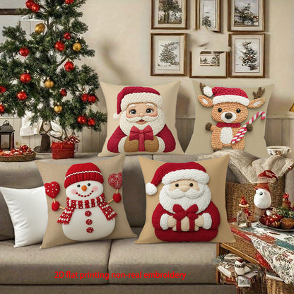 4pcs- Digital Print Single-Sided Polyester Pillowcase with Festive Designs (Pillow core not included) Holiday Decoration Home Decor Sofa Pillow Cover, Modern Sofa Square Decorative Cushion Cover Merry Christmas/Happy New Year