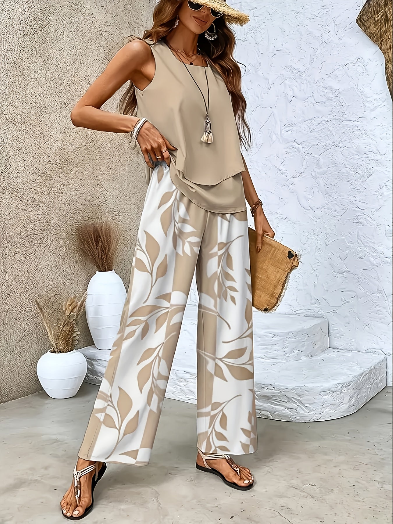 Elegant Sleeveless Cardigan and Floral Pants Set for Spring