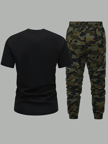 Men'S Camouflage Short Sleeve T-Shirt & Pants Set - Breathable, Quick-Dry Knit Fabric, Casual Style, Regular Fit, Ideal for Outdoor Activities, Hiking, and Fishing, Outdoor Clothing | Casual Style | Comfortable Fit