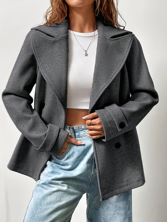 Women's Casual Solid Color Double-Breasted Coat, Autumn/ Winter